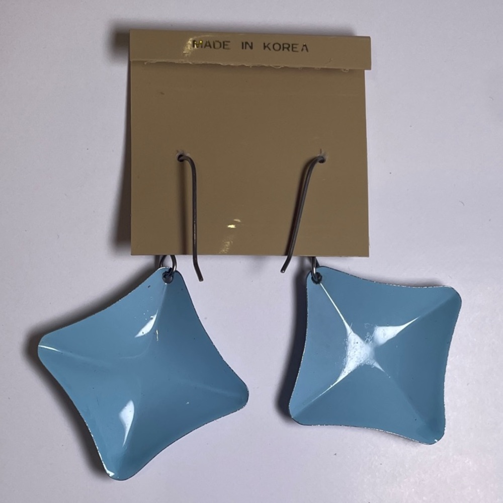 Blue Diamond-Shaped Earrings - Picture 2 of 2